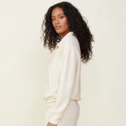 MONROW Supersoft Fleece Polo Sweatshirt OFFWHITE Sale